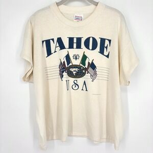Vintage 1993 Tahoe USA Tennessee River Heavyweight Graphic Tee Shirt Cream XL
